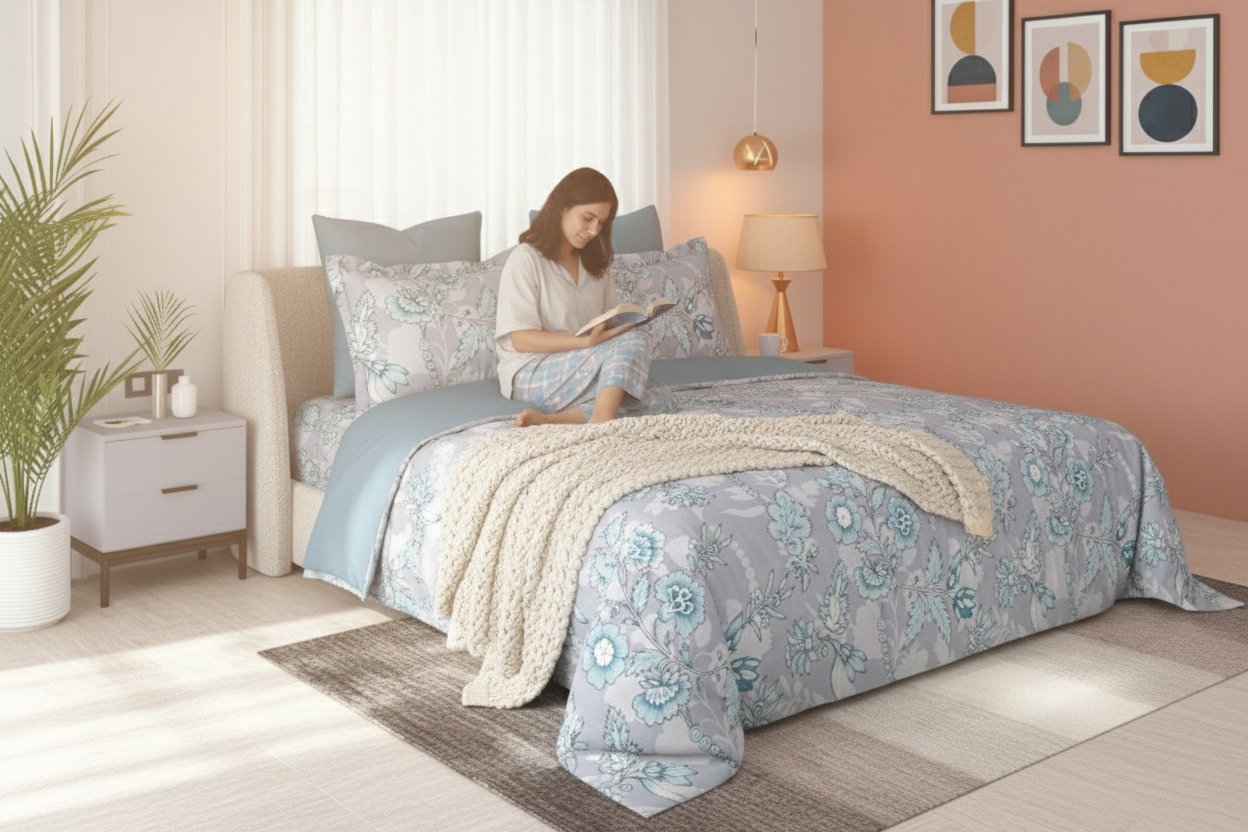 ThreadLoom Home | Bloom 100% Cotton Bedsheet | 180 TC King Size 108*108 inches
