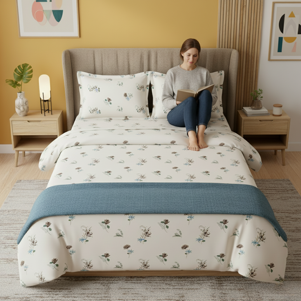 ThreadLoom Home Dream Collection | Floral 100% Cotton King Size Bedsheet Set with 2 Pillow Covers