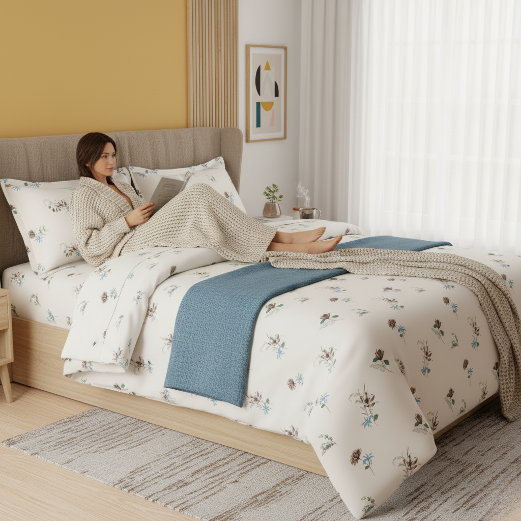 ThreadLoom Home Dream Collection | Floral 100% Cotton King Size Bedsheet Set with 2 Pillow Covers
