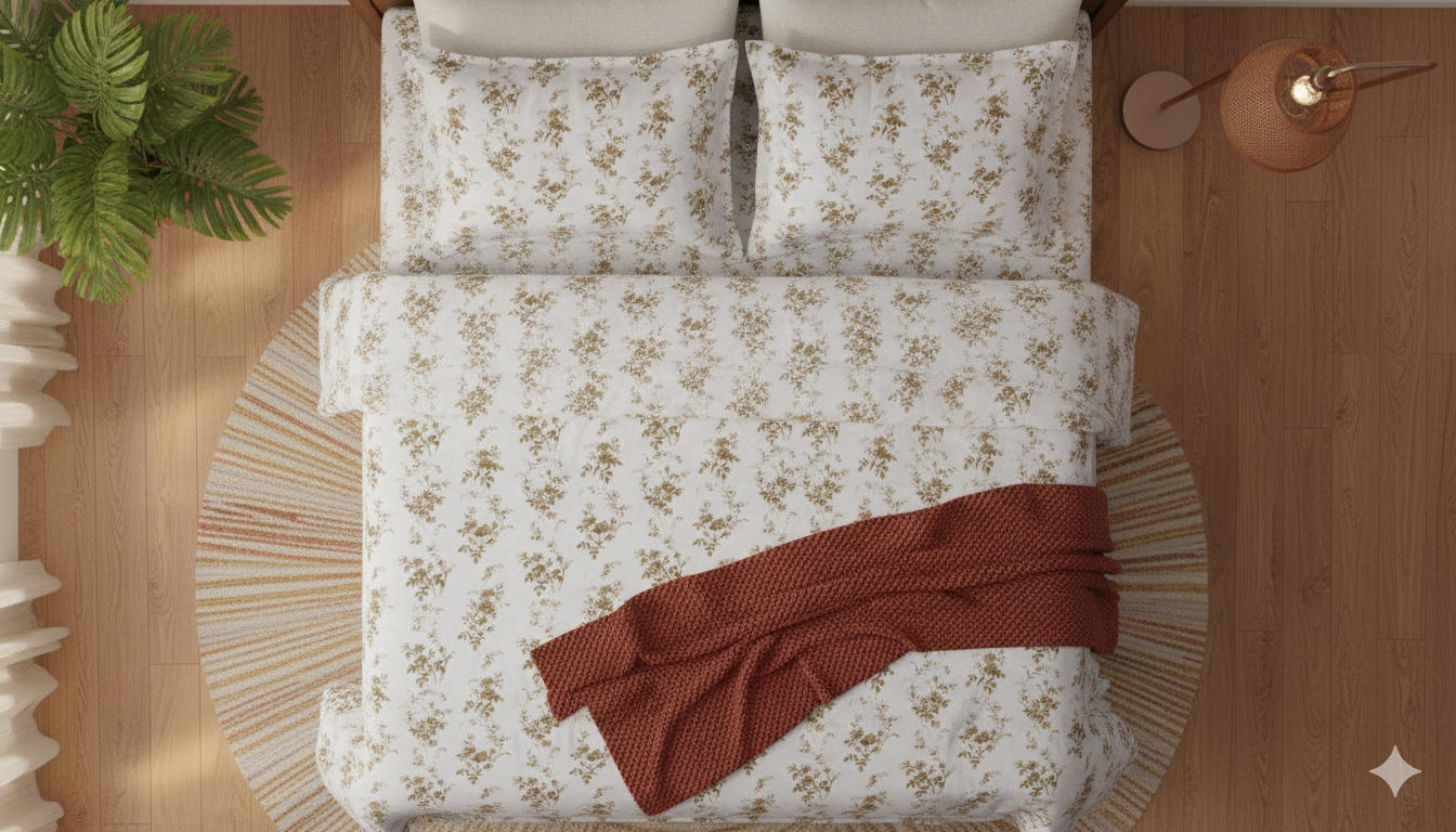 ThreadLoom Home | 180 TC Floral Cotton King Size Bedsheet Set (108x108 inches)