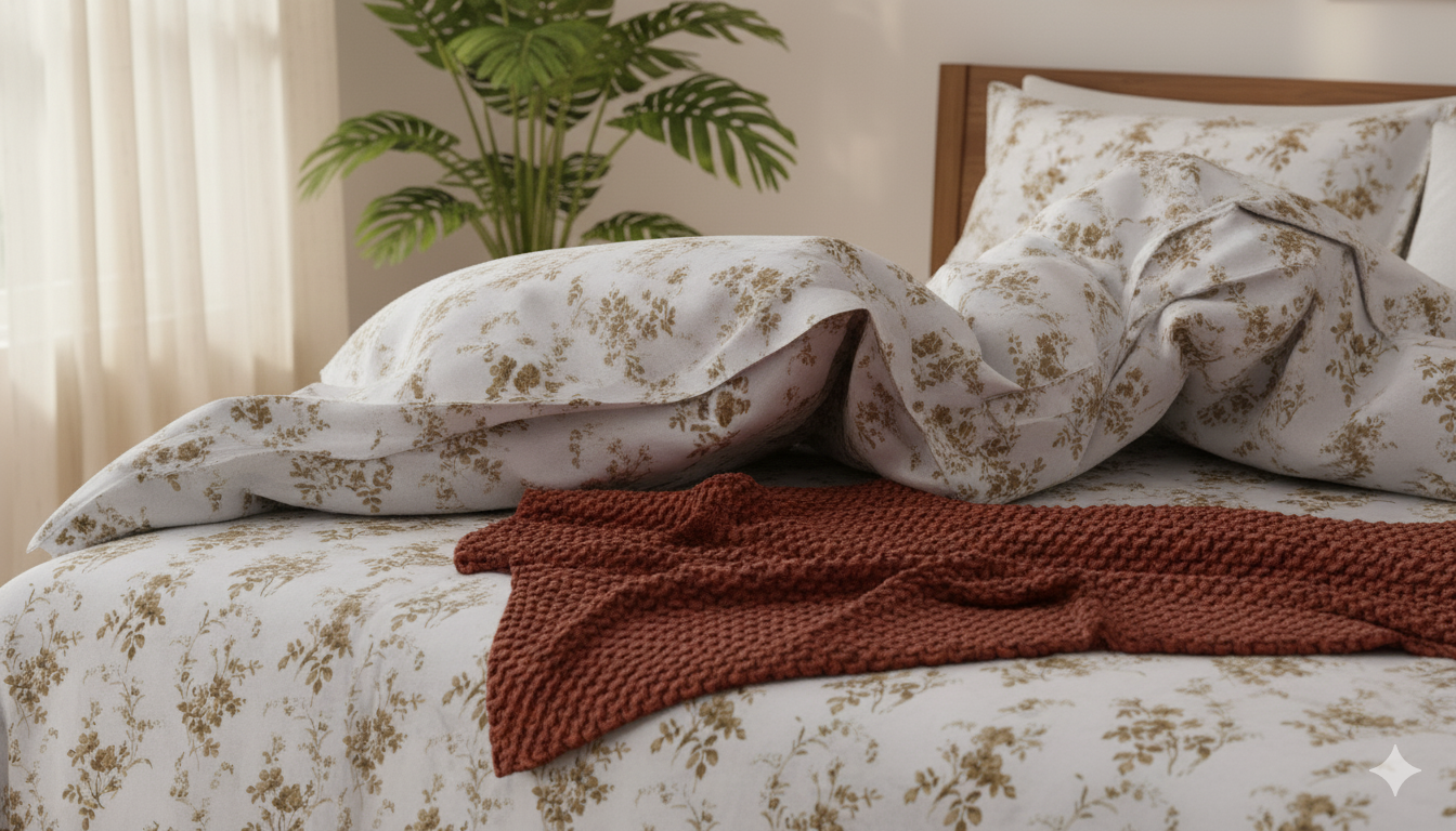 ThreadLoom Home | 180 TC Floral Cotton King Size Bedsheet Set (108x108 inches)