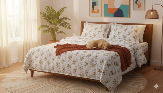 ThreadLoom Home | 180 TC Floral Cotton King Size Bedsheet Set (108x108 inches)