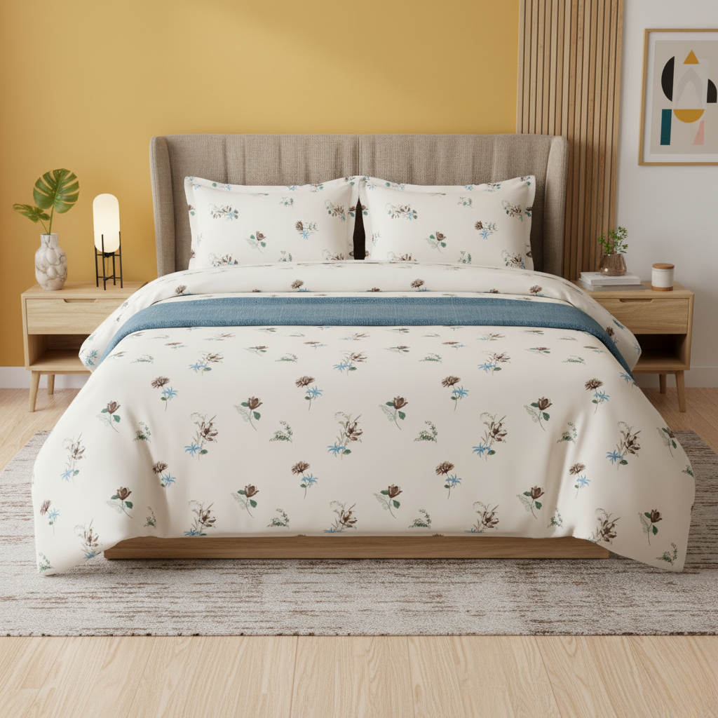 ThreadLoom Home Dream Collection | Floral 100% Cotton King Size Bedsheet Set with 2 Pillow Covers