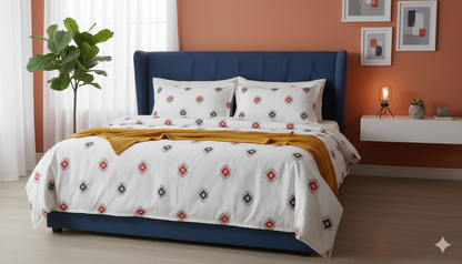 ThreadLoom Home Geometric 100% Cotton Bedsheet Set | 300 TC King Size 108*108 inches | 2 Pillow covers