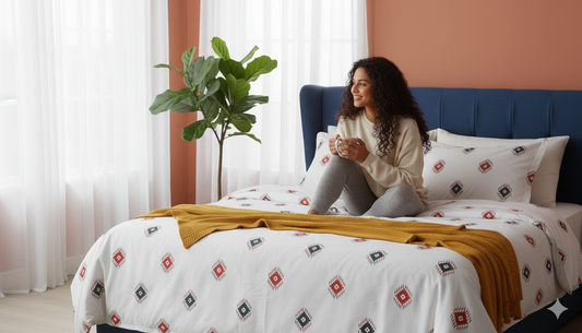 ThreadLoom Home Geometric 100% Cotton Bedsheet Set | 300 TC King Size 108*108 inches | 2 Pillow covers