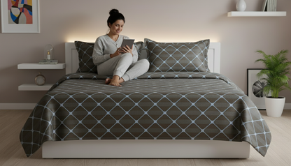 ThreadLoom Home Trellis Pattern 100% Cotton Bedsheet Set | 210 TC King Size 108*108 inches | 2 Pillow Covers