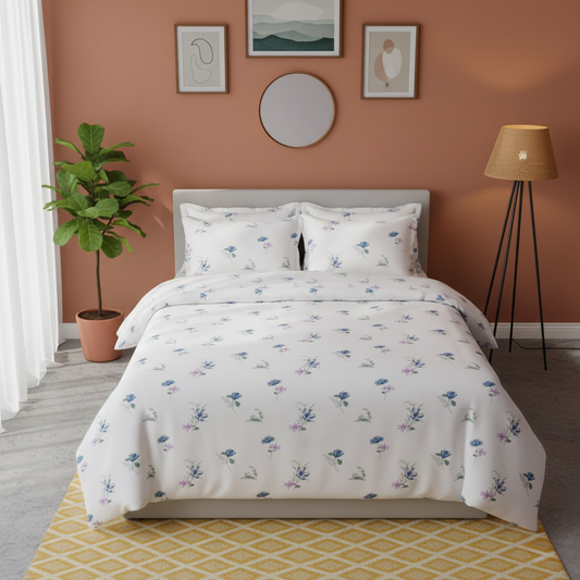 ThreadLoom Home Dream Collection | Floral 100% Cotton King Size Bedsheet Set with 2 Pillow Covers