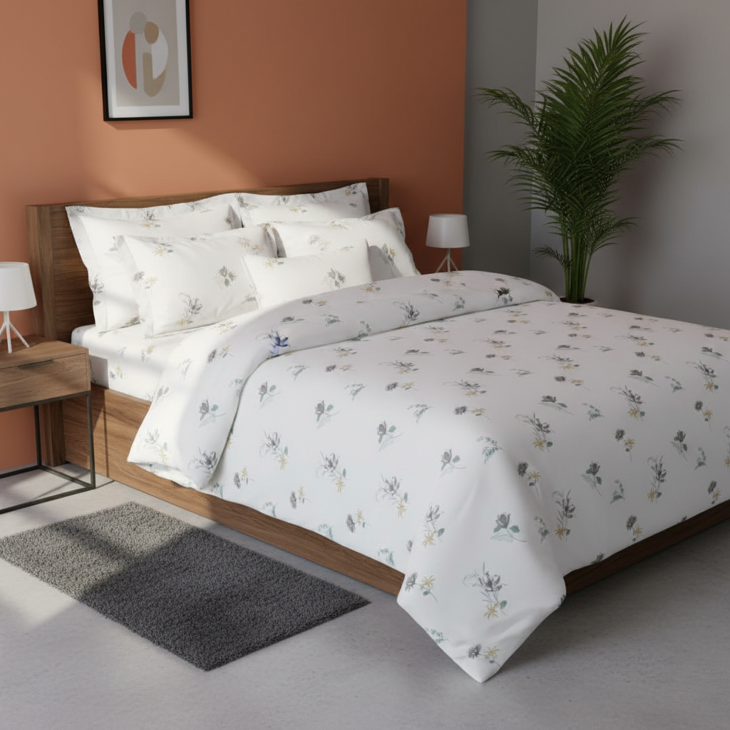 ThreadLoom Home Dream Collection | Floral 100% Cotton King Size Bedsheet Set with 2 Pillow Covers