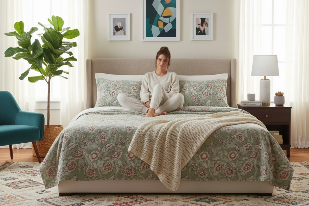 ThreadLoom Home | Bloom 100% Cotton Bedsheet | 180 TC King Size 108*108 inches