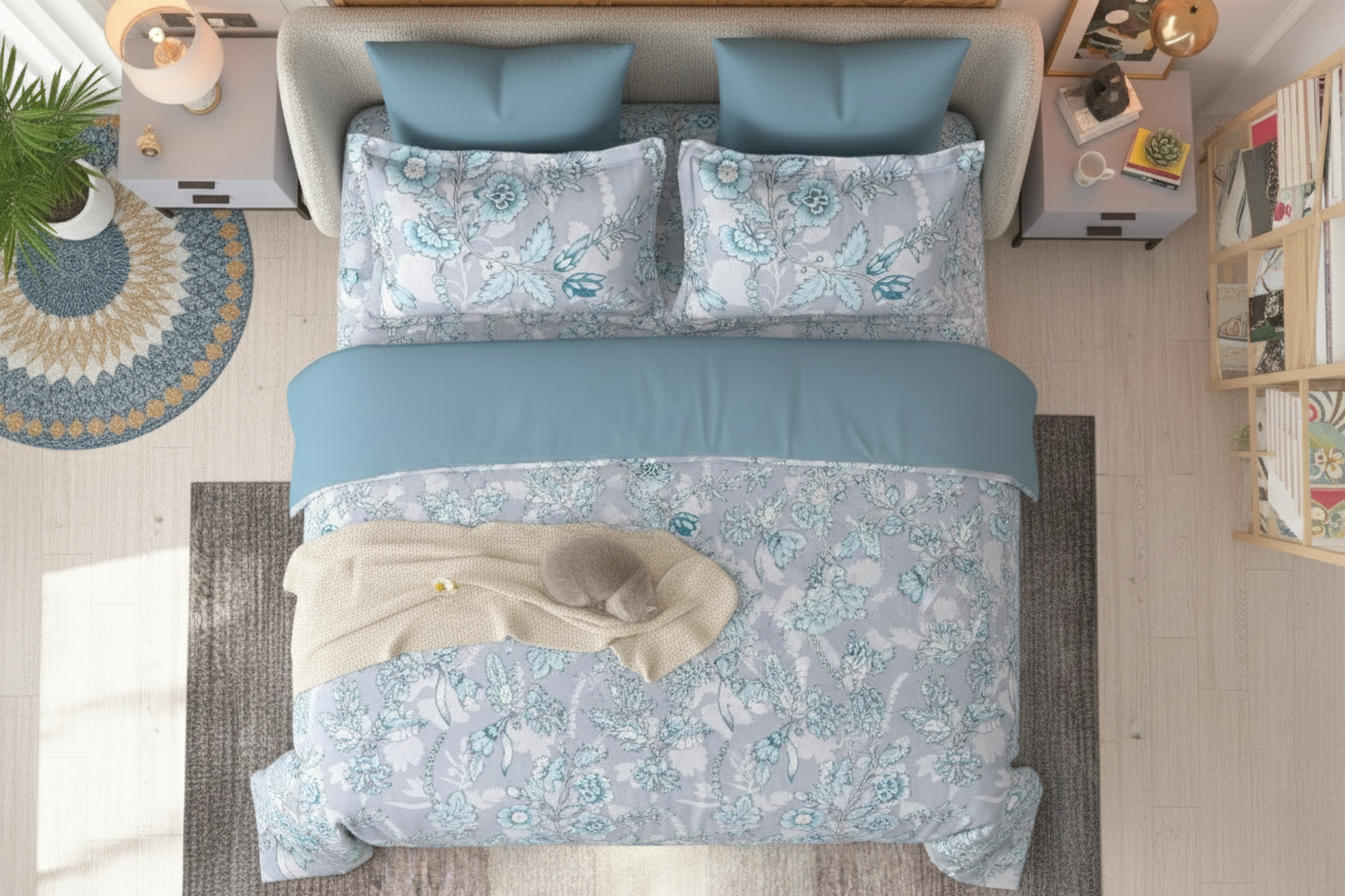 ThreadLoom Home | Bloom 100% Cotton Bedsheet | 180 TC King Size 108*108 inches