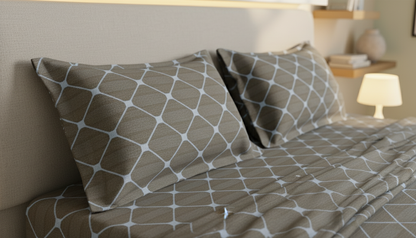 ThreadLoom Home Trellis Pattern 100% Cotton Bedsheet Set | 210 TC King Size 108*108 inches | 2 Pillow Covers