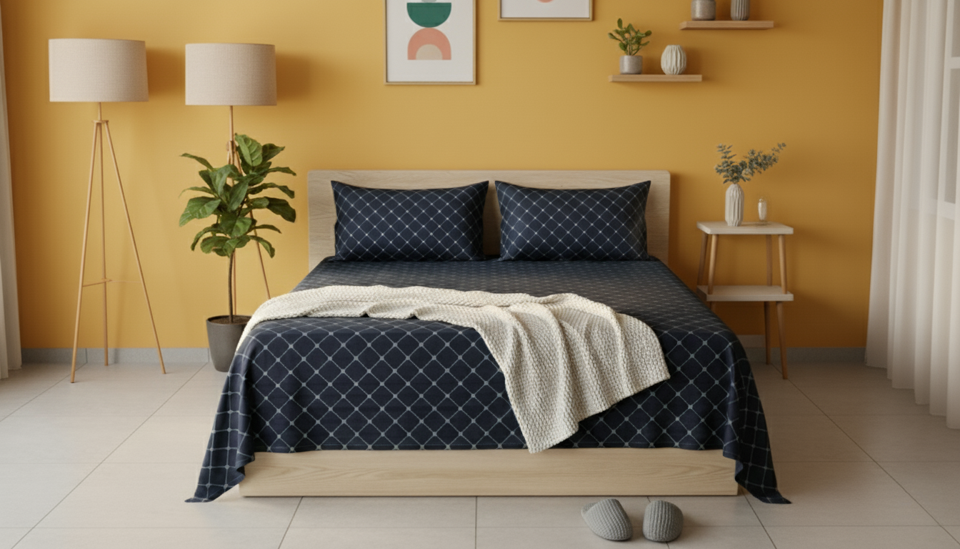 ThreadLoom Home Trellis Pattern 100% Cotton Bedsheet Set | 210 TC King Size 108*108 inches | 2 Pillow Covers