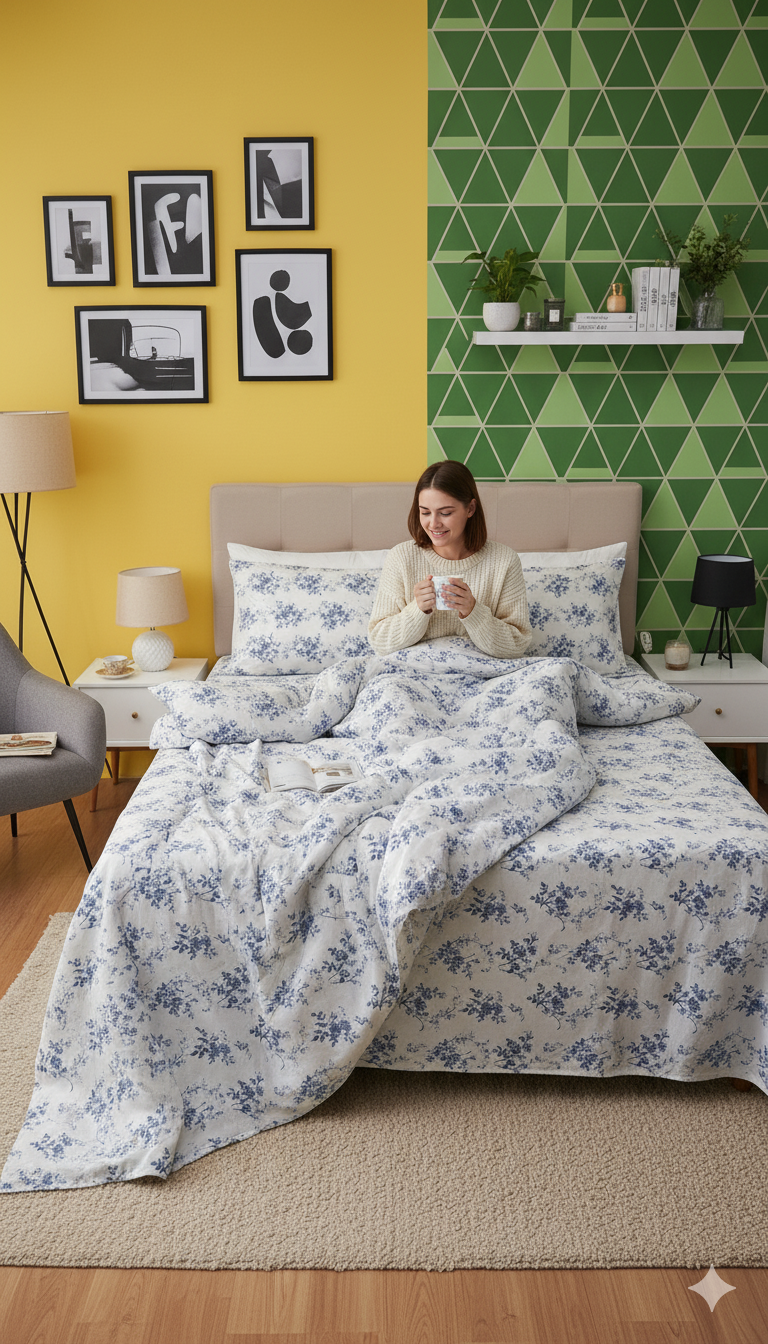 ThreadLoom Home | 180 TC Floral Cotton King Size Bedsheet Set (108x108 inches)
