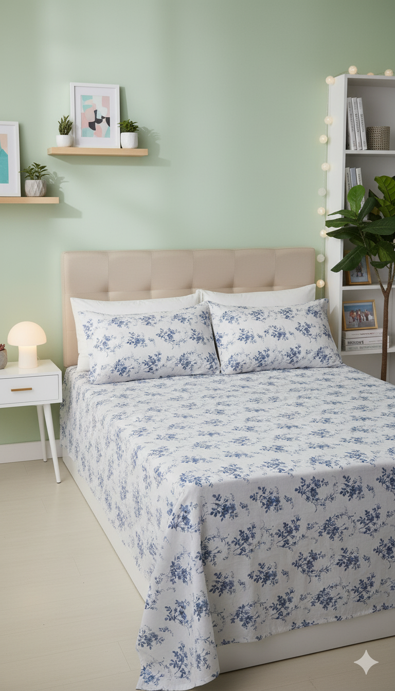 ThreadLoom Home | 180 TC Floral Cotton King Size Bedsheet Set (108x108 inches)