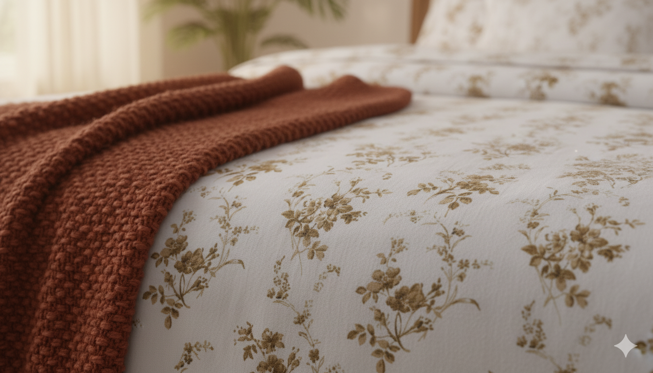 ThreadLoom Home | 180 TC Floral Cotton King Size Bedsheet Set (108x108 inches)