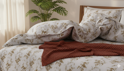 ThreadLoom Home | 180 TC Floral Cotton King Size Bedsheet Set (108x108 inches)