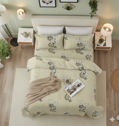ThreadLoom Home King Size Bedsheet Set, 100% Cotton 180 TC, Grey & Sage Green Floral Medallion Print, Soft Breathable Bedding