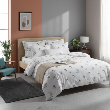 ThreadLoom Home Dream Collection | Floral 100% Cotton King Size Bedsheet Set with 2 Pillow Covers