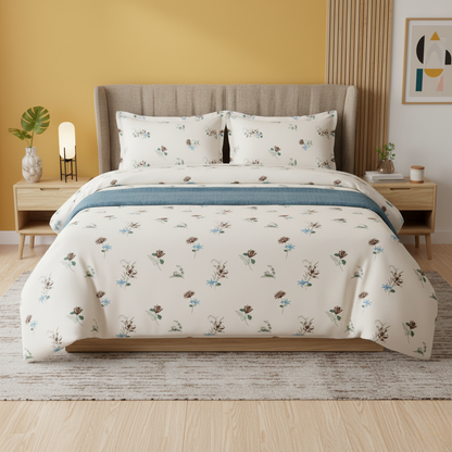 ThreadLoom Home Dream Collection | Floral 100% Cotton King Size Bedsheet Set with 2 Pillow Covers