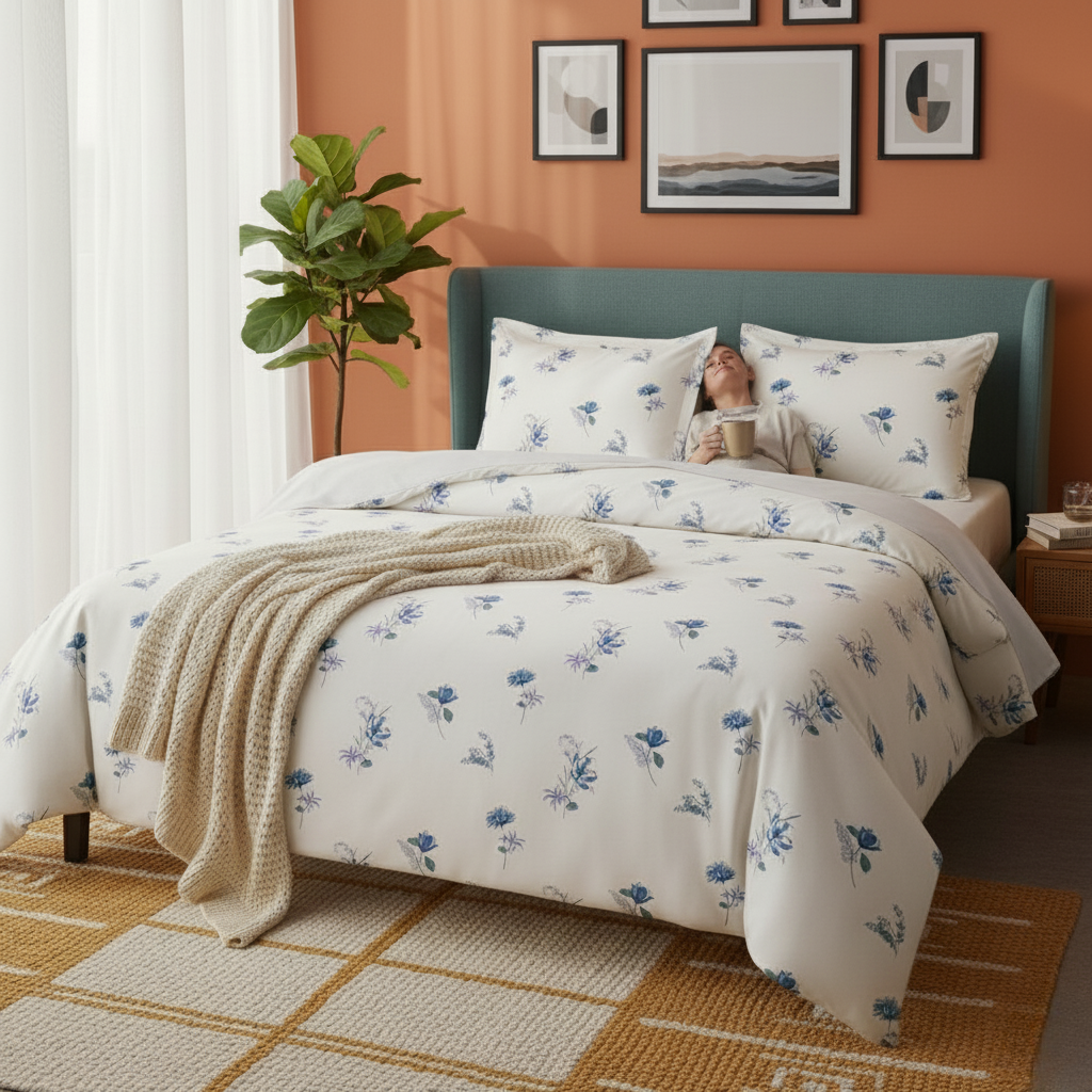 ThreadLoom Home Dream Collection | Floral 100% Cotton King Size Bedsheet Set with 2 Pillow Covers