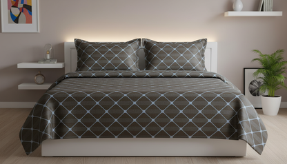 ThreadLoom Home Trellis Pattern 100% Cotton Bedsheet Set | 210 TC King Size 108*108 inches | 2 Pillow Covers
