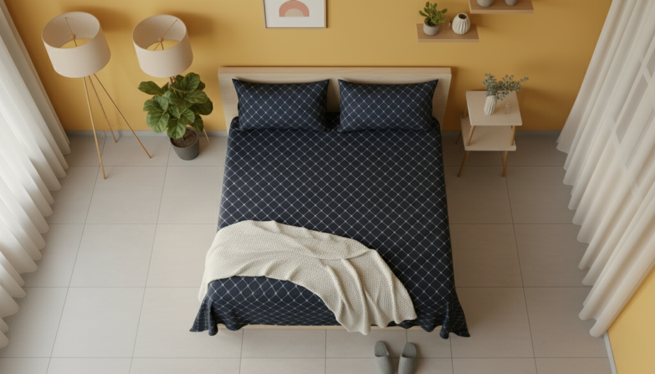 ThreadLoom Home Trellis Pattern 100% Cotton Bedsheet Set | 210 TC King Size 108*108 inches | 2 Pillow Covers