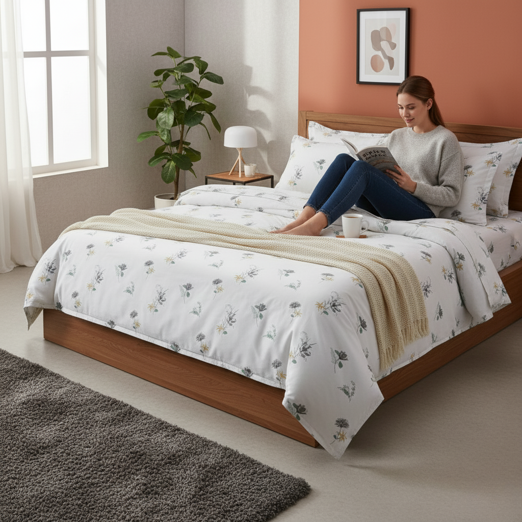 ThreadLoom Home Dream Collection | Floral 100% Cotton King Size Bedsheet Set with 2 Pillow Covers