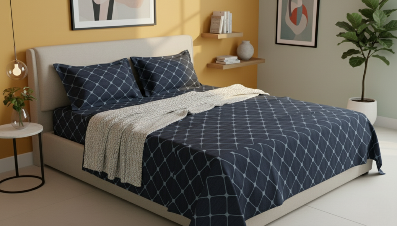 ThreadLoom Home Trellis Pattern 100% Cotton Bedsheet Set | 210 TC King Size 108*108 inches | 2 Pillow Covers