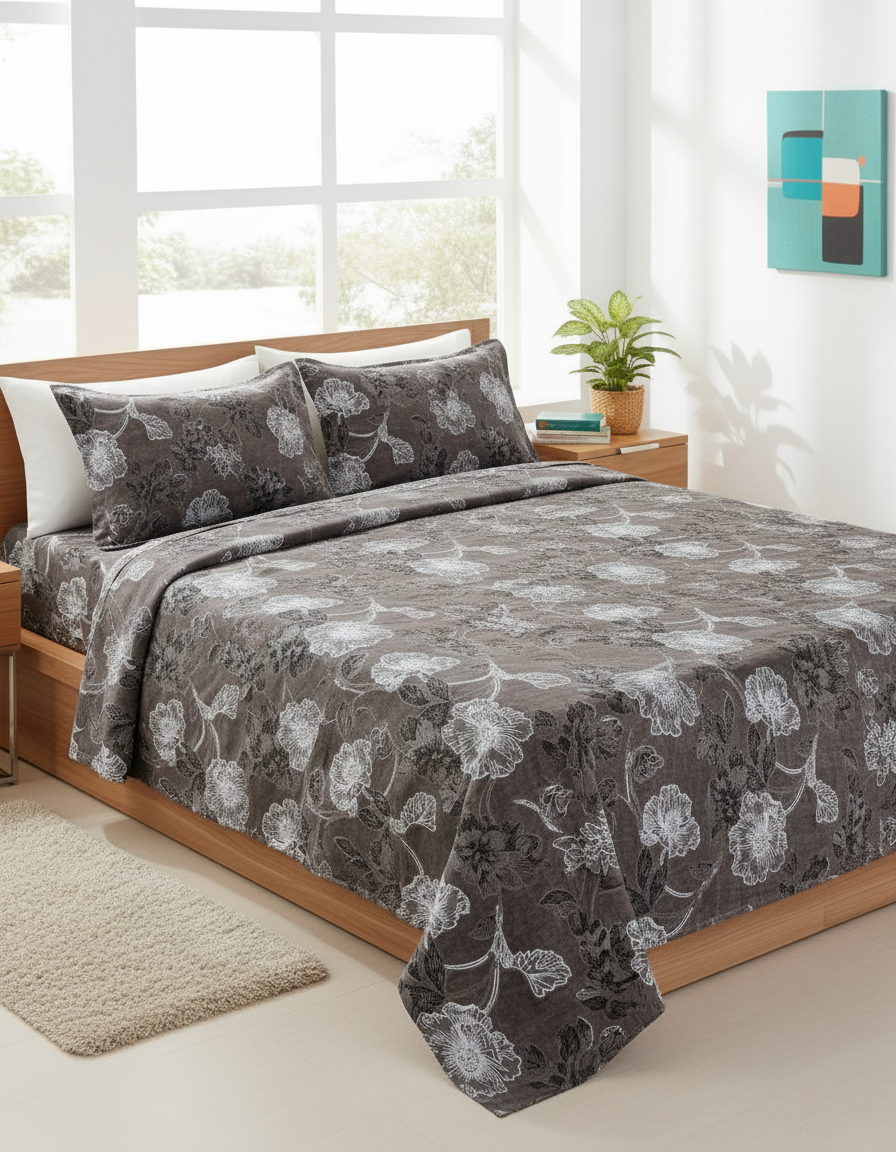 ThreadLoom Home | Cotton Beauty King Size 108*108 inches |  100% Cotton Bedsheet Set
